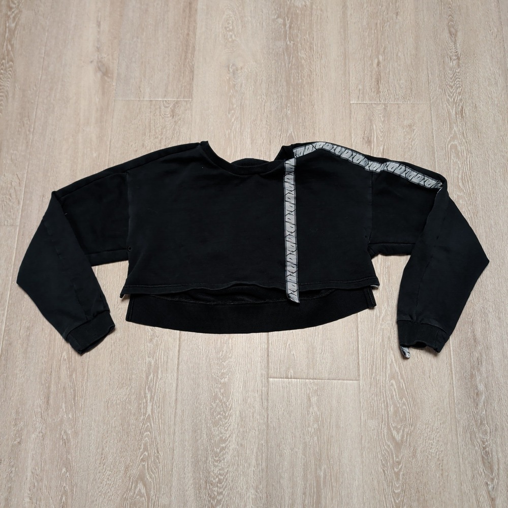 Gymshark Cropped Sweatshirt Womens XL Black Excellent Layered Graphic Tape Trim
